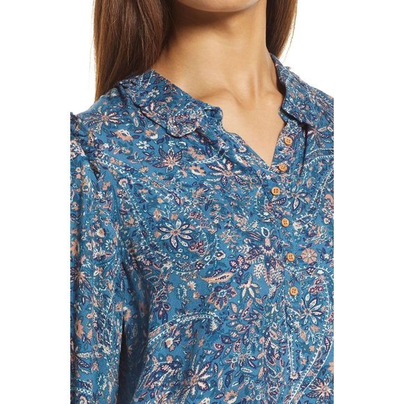 LUCKY BRAND Paisley Ruflle Collar Blouse XXL Blue NWT - Picture 4 of 7